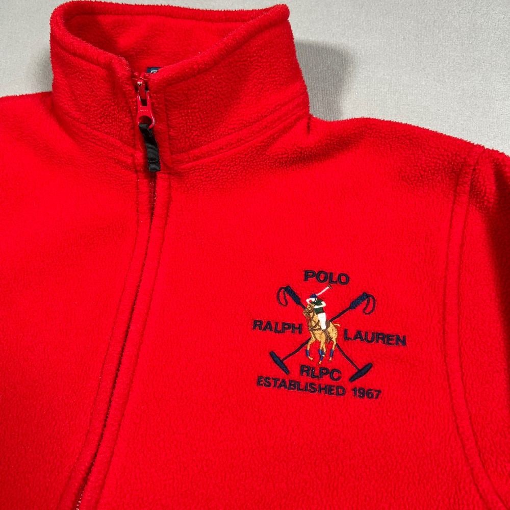 Polo Ralph Lauren Boys Red Fleece Full Zip Jacket Crest M 12/14 Preppy Outdoor